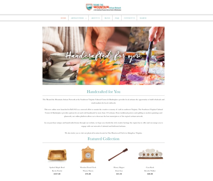 screenshot of the web page for 'Round the Mountain artisans at The Southwest Virginia Cultural Center & Marketplace.