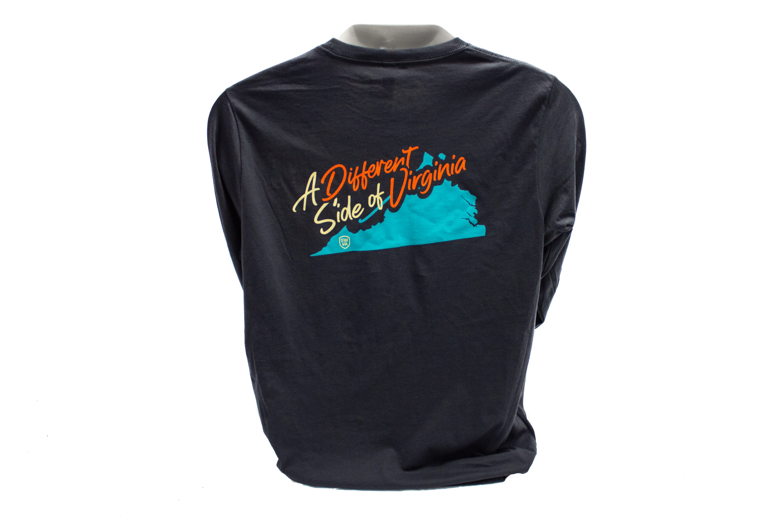 Gray t-shirt with 'A Different Side of Virginia' brand statement with outline of Virginia in teal